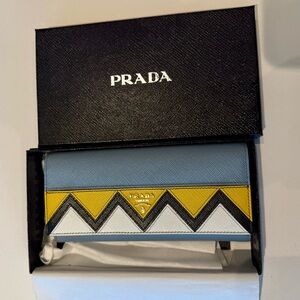 NWT Prada Saffiano Greche Leather Long Wallet - Astrale/Soleil